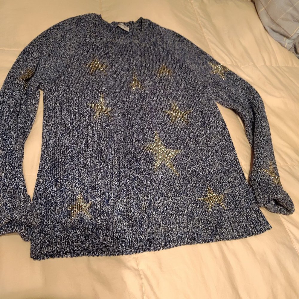 Valentino Mens Hand Sewn Runway Crewneck Sweater Blue Gold Stars Size Large